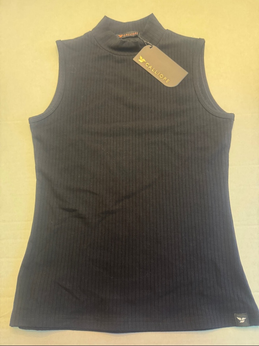 Calliope Black Ribbed Mock Neck Sleeveless Top